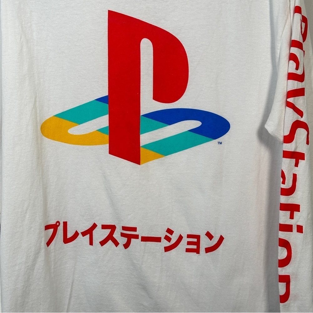 PlayStation Long Sleeve Shirt White Japanese Logo Retro Gamer Streetwear Men's L - Picture 3 of 9